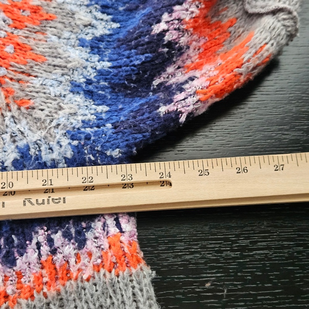 Free People Fair Isle Cropped Wool Blend Sweater Gray Orange Blue Multi L/XL - Picture 9 of 11